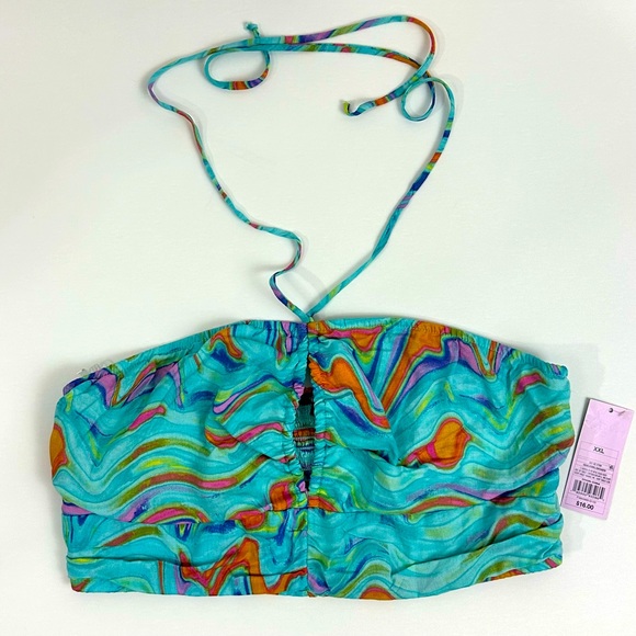 Wild fable Aqua Blue Swirl Keyhole Halter Bandeau Top Elastic Back XXL - Picture 3 of 9